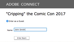 image of the Adobe Connect logon screen for "Cripping" the Comic Con 2017